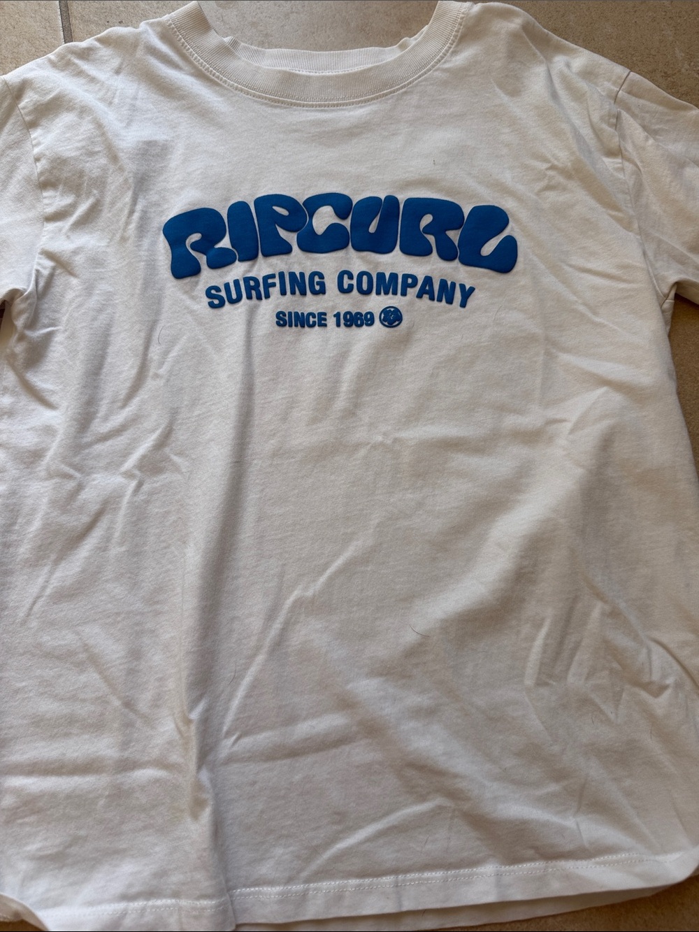 Rip Curl White Tee with Blue Surfing Company Logo